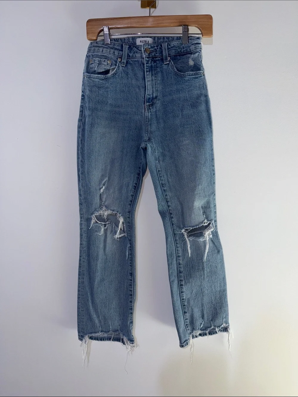pistola Distressed Light Blue Relaxed Jeans ankle length size 26”